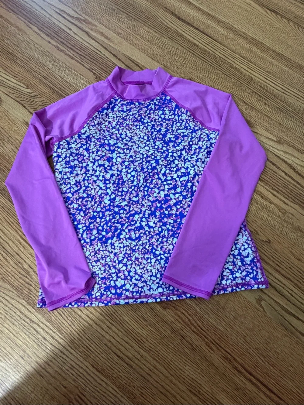 Lands' End Girls Purple Floral Rash Guard Set